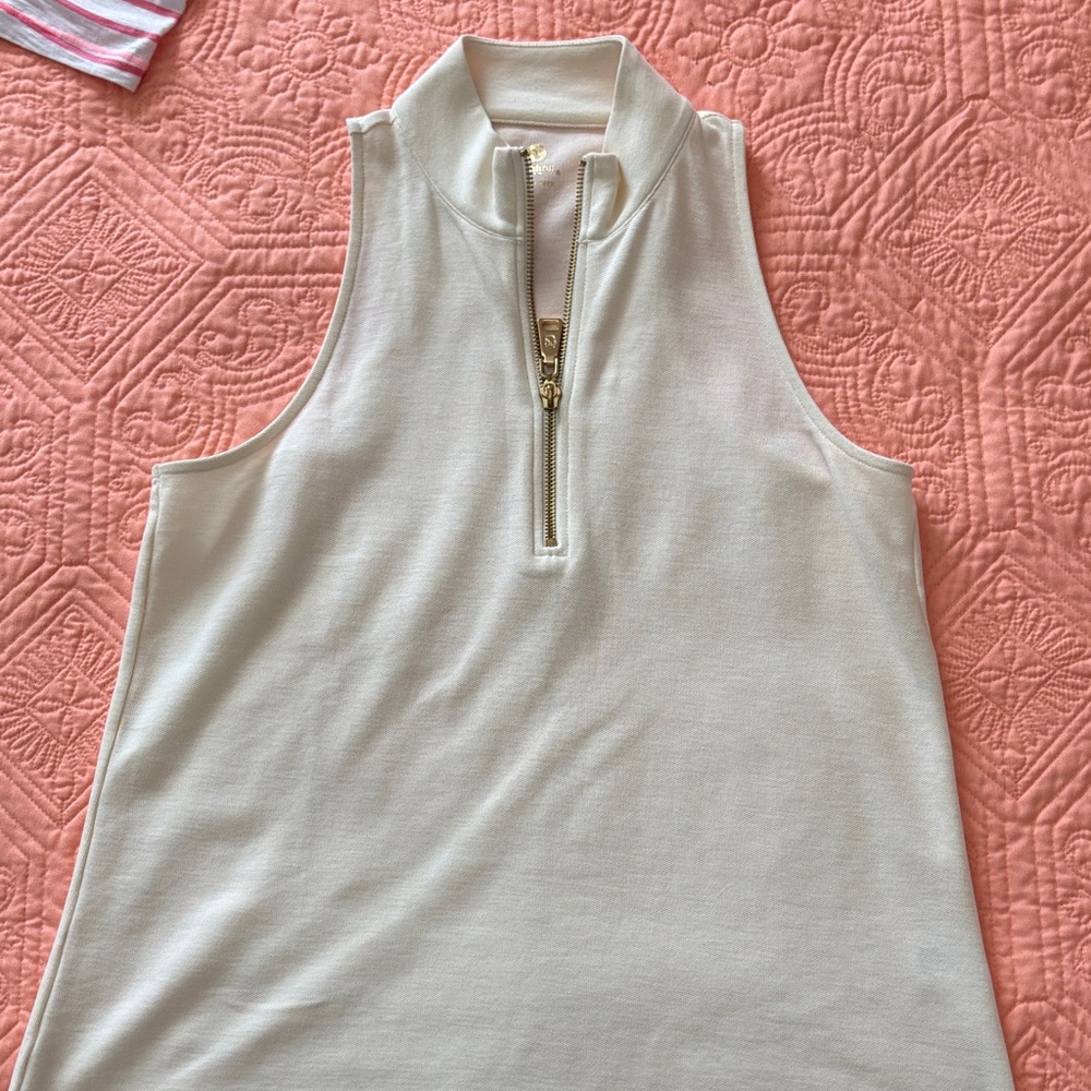 Spartina 449 Cream Tank Top with Gold Zipper